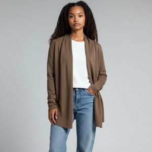 THEORY Ceilina New Steady Brown Wool Blend‎ Cardigan Sweater L Minimalist Luxury